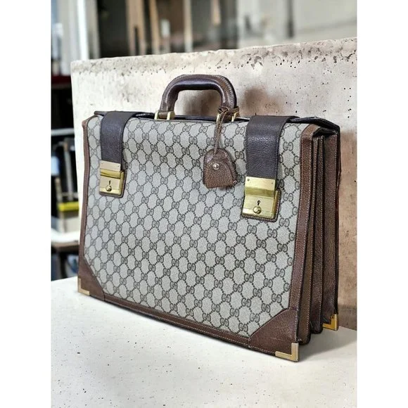 GUCCI Italy Supreme 16" Vintage Professor Lawyer Attorney Briefcase Attache Bag - Picture 2 of 15